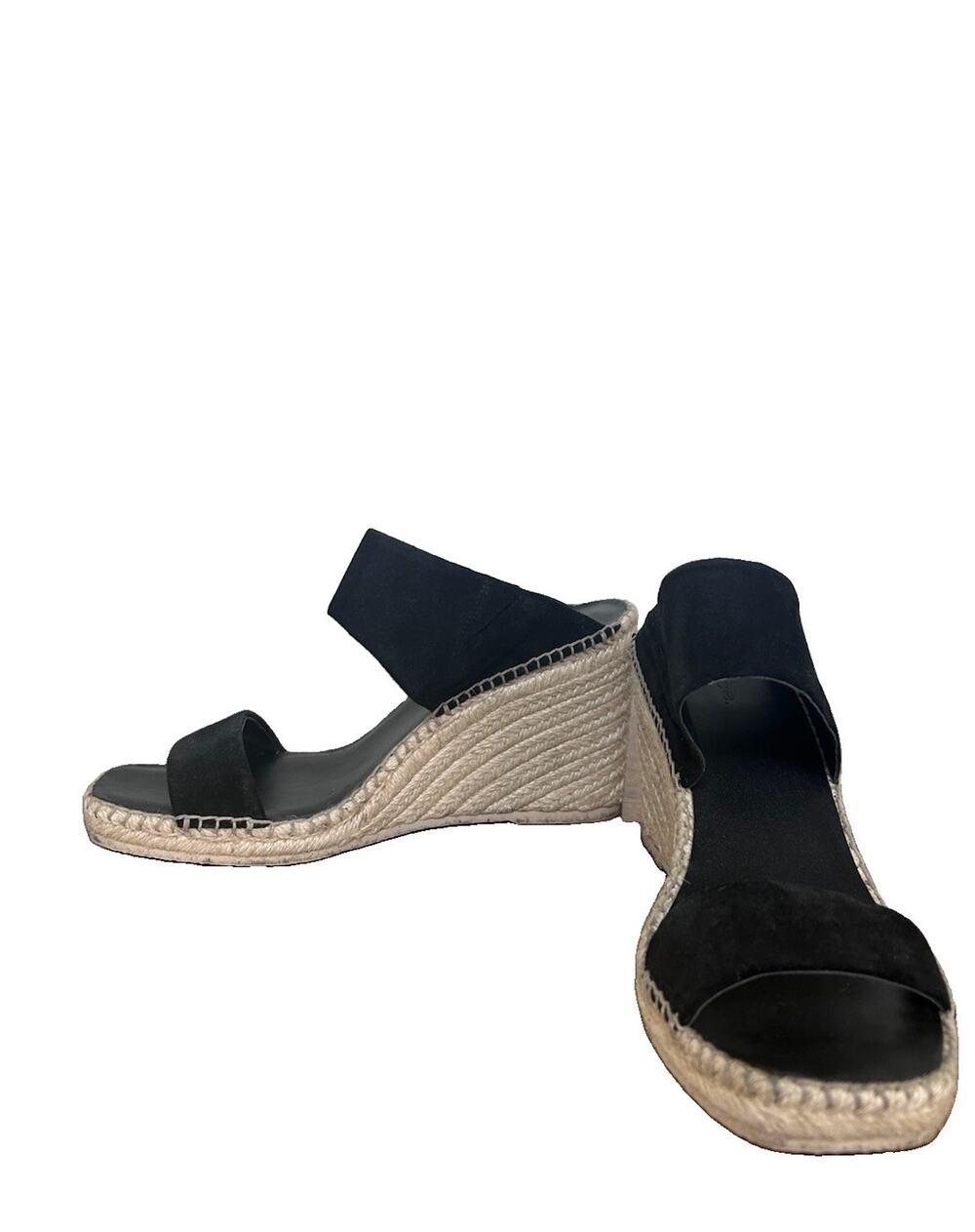 Vince Garlin Black Suede Espadrille Wedge Sandals 8.5 Summer Coastal Designer